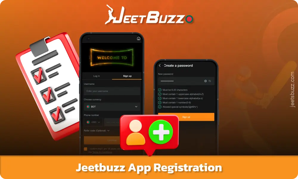Registration with Jeetbuzz Bangladesh on Android and iOS mobile devices involves creating an account with personal details, a password, and age verification